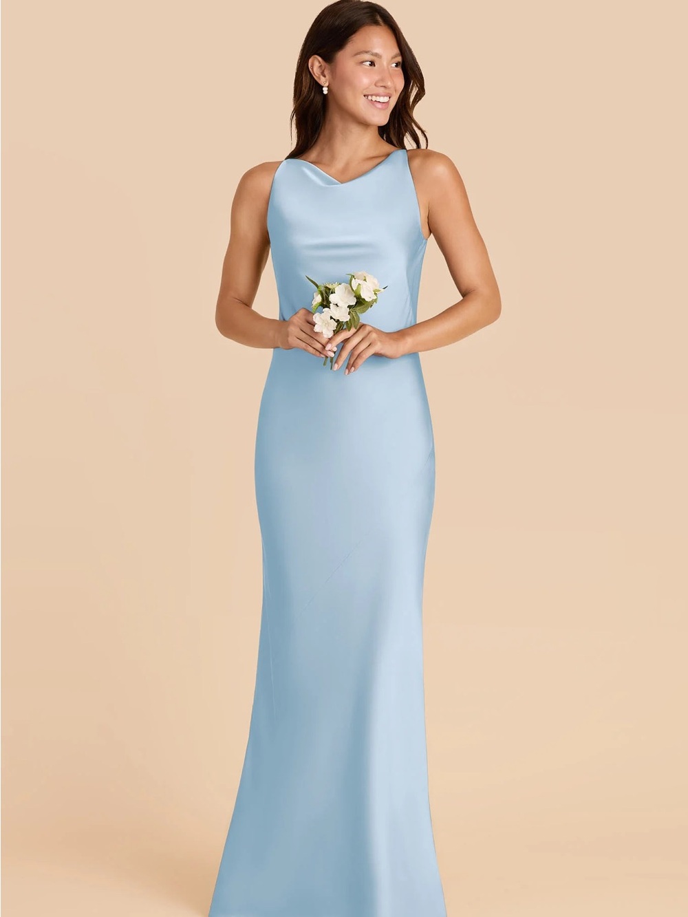 Birdy Grey Destiny Matte Satin Sky Blue Cowl Neck Dress
